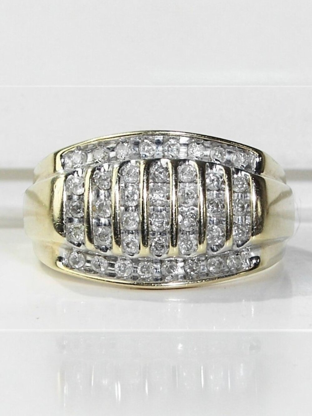 10K Yellow Gold Men's Diamond Ring Channel Set Wide Graduated Band Size 11
